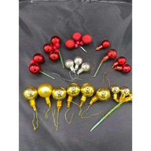 Vintage Mercury Glass Christmas Balls Bunches Floral Picks Red, Gold, Silver